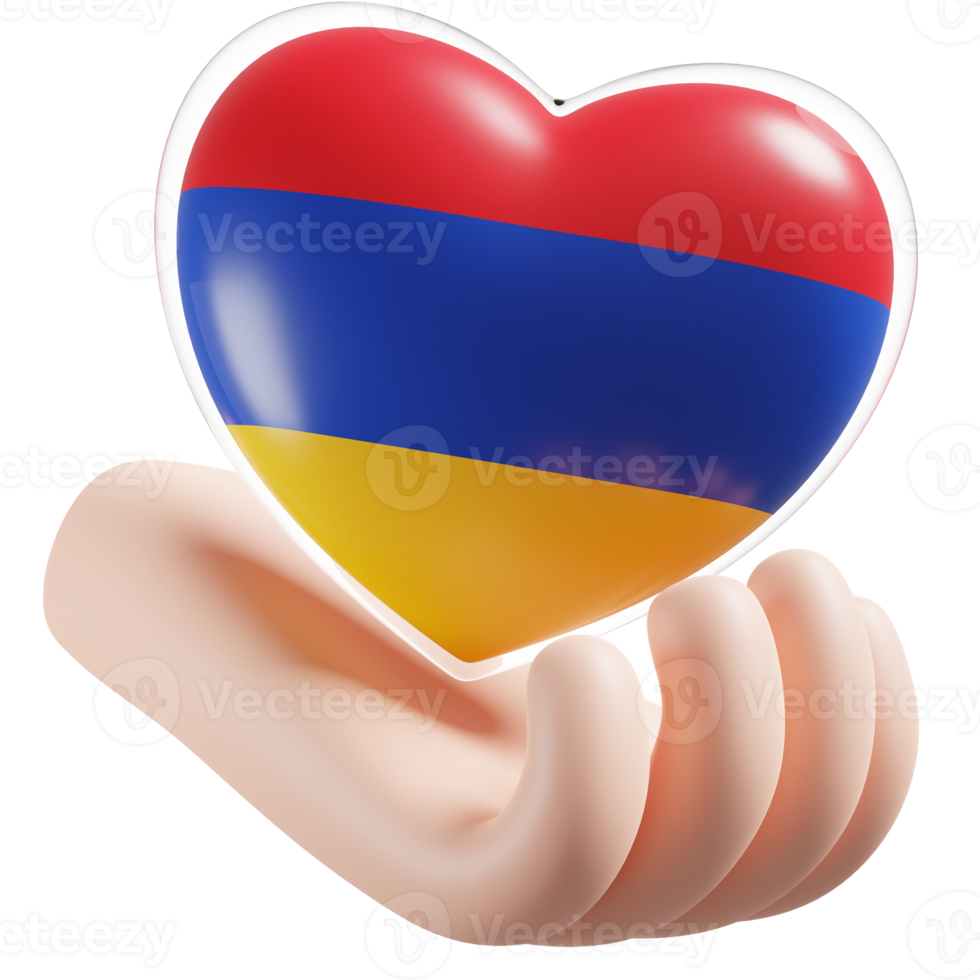 Armenia bandera con corazón mano cuidado realista 3d texturizado png