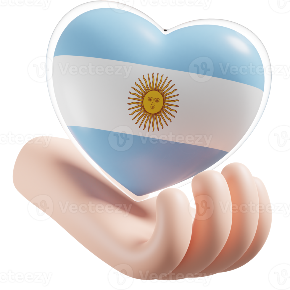 Argentinië vlag met hart hand- zorg realistisch 3d getextureerde png