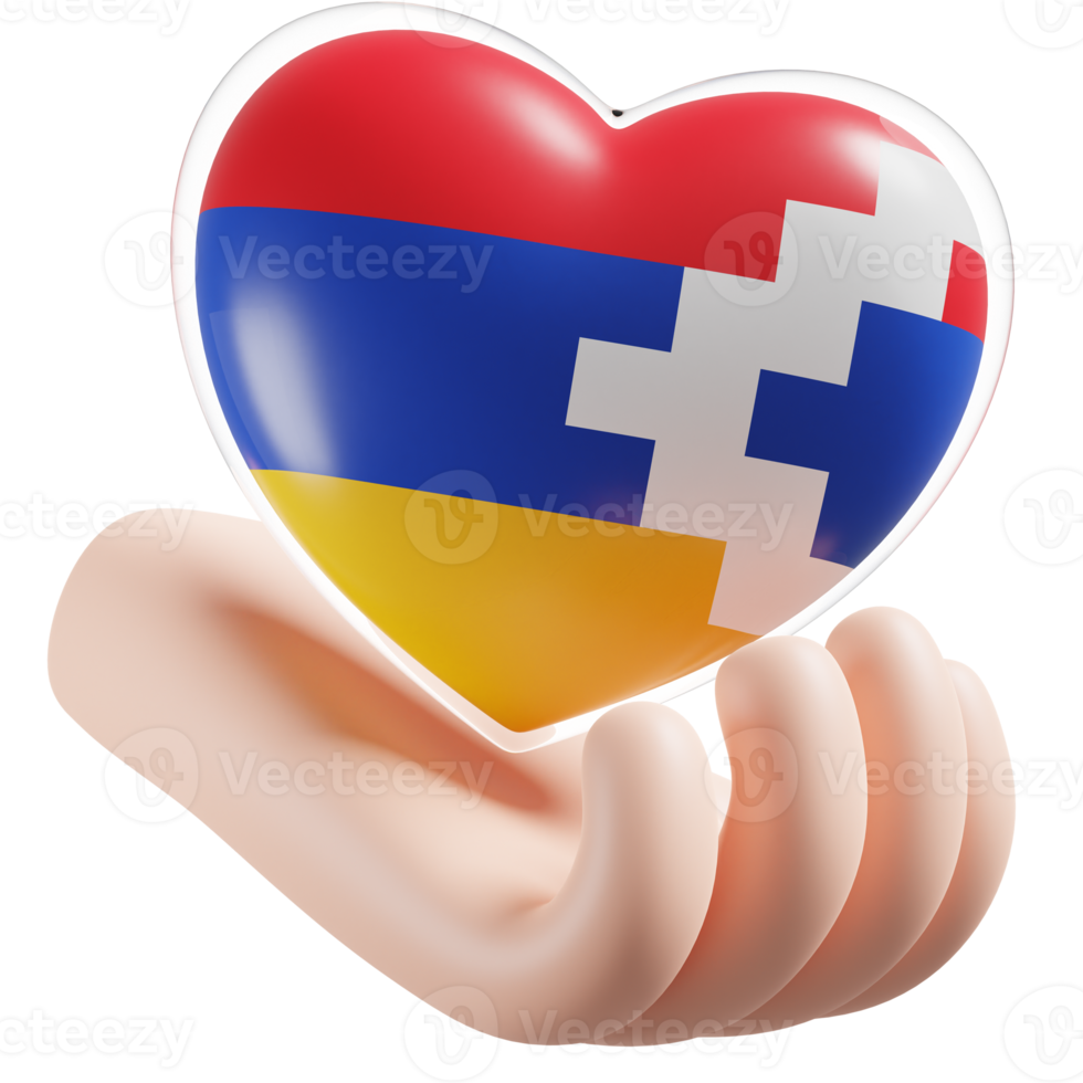 Artsakh flag with heart hand care realistic 3d textured png