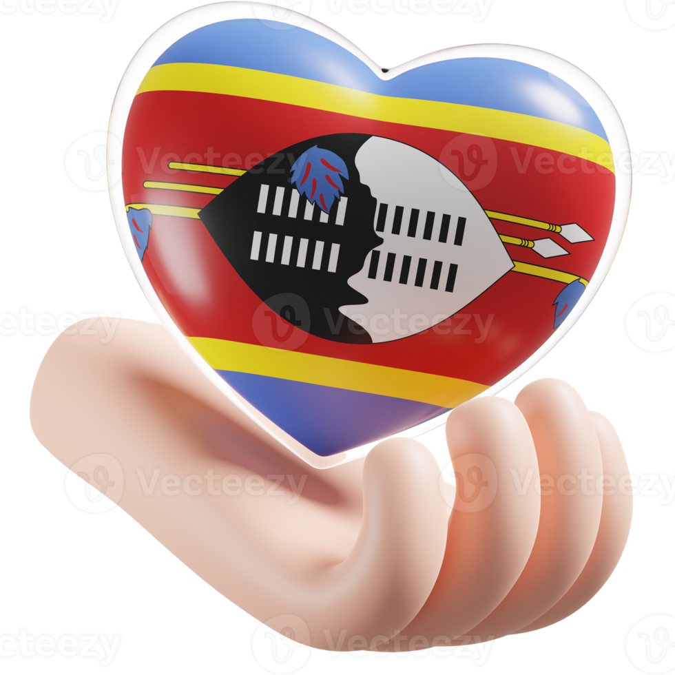 Eswatini flag with heart hand care realistic 3d textured png