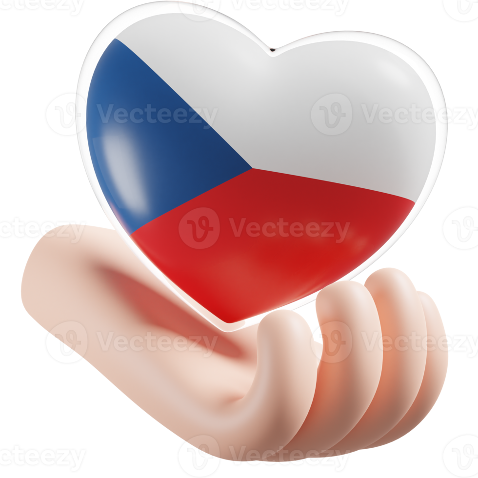 Czech Republic flag with heart hand care realistic 3d textured png