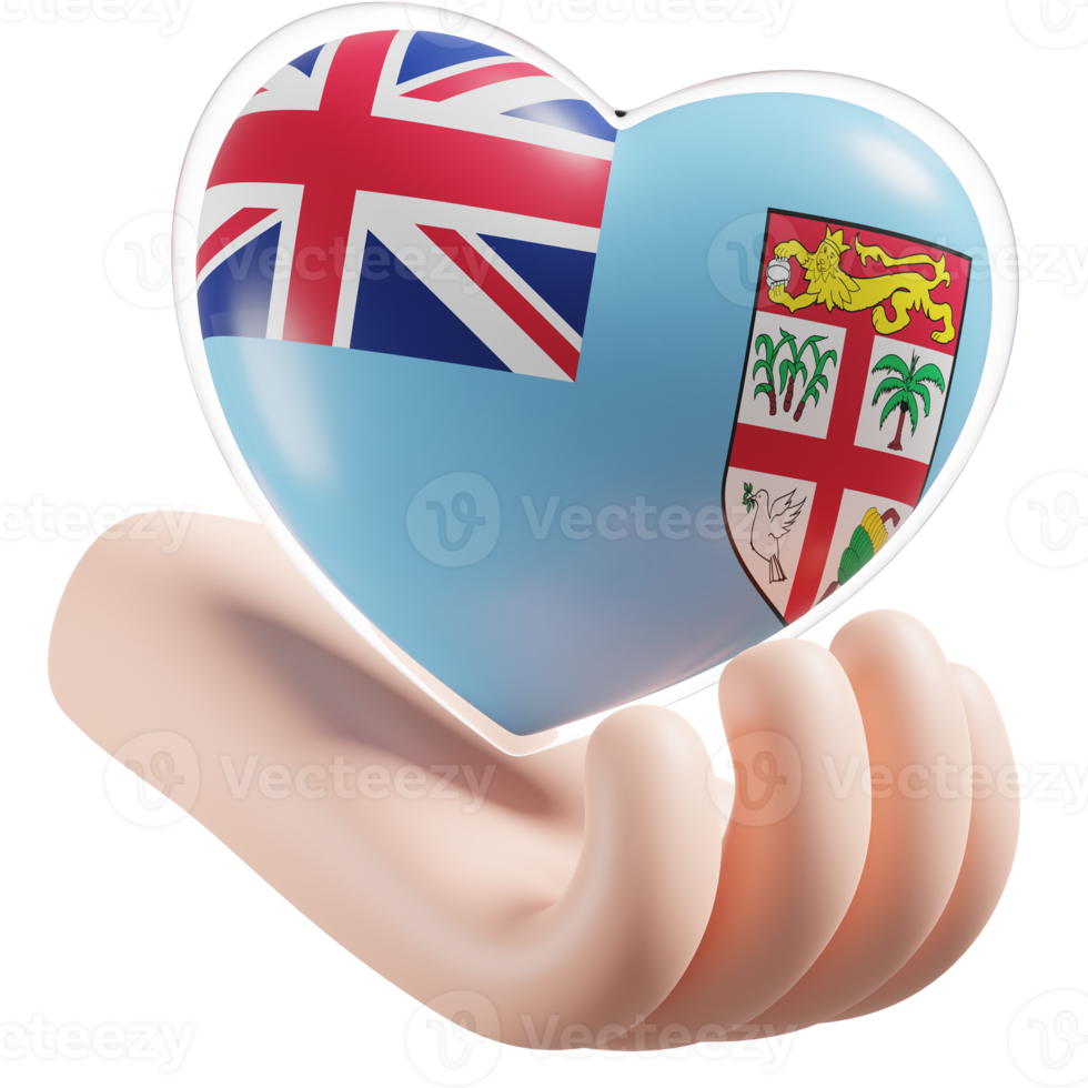 Fiji flag with heart hand care realistic 3d textured png