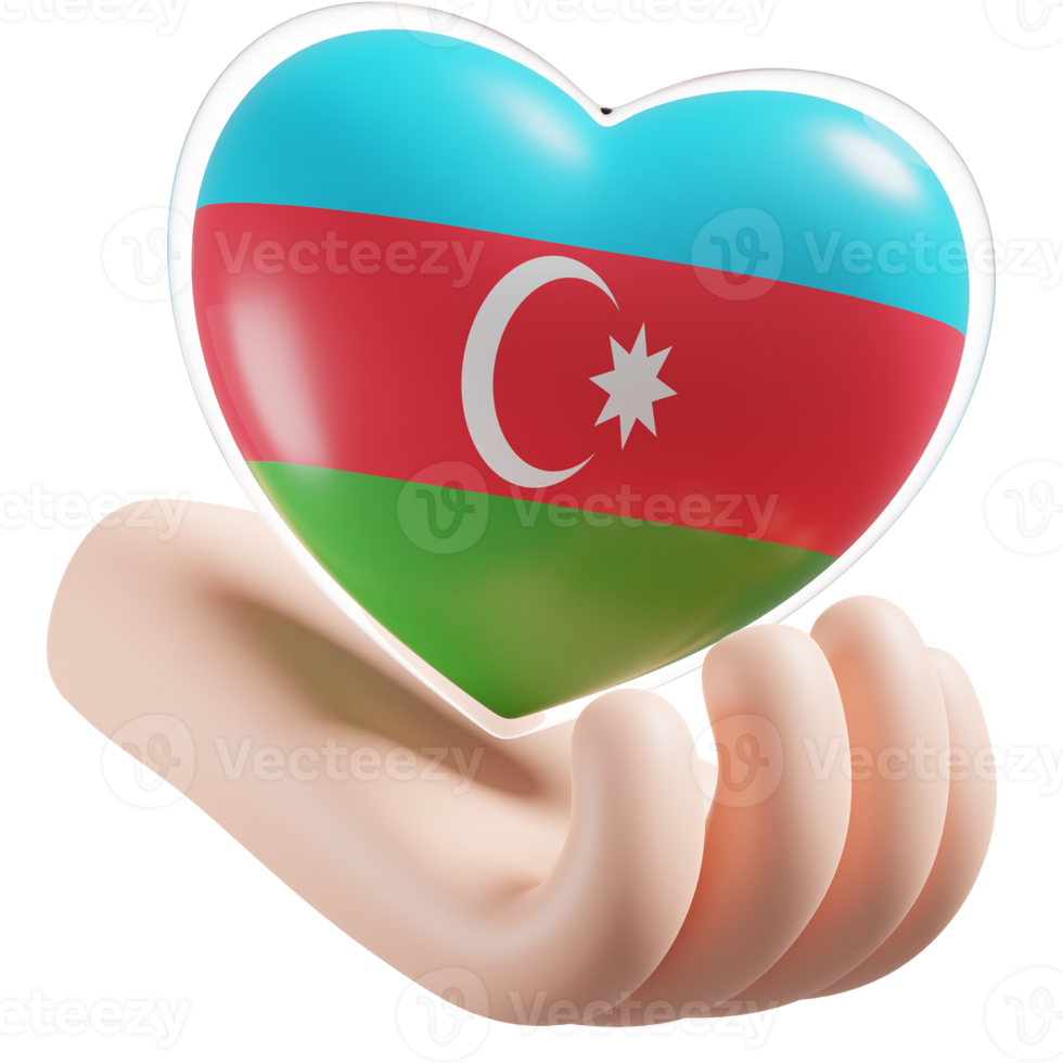 Azerbeidzjan vlag met hart hand- zorg realistisch 3d getextureerde png