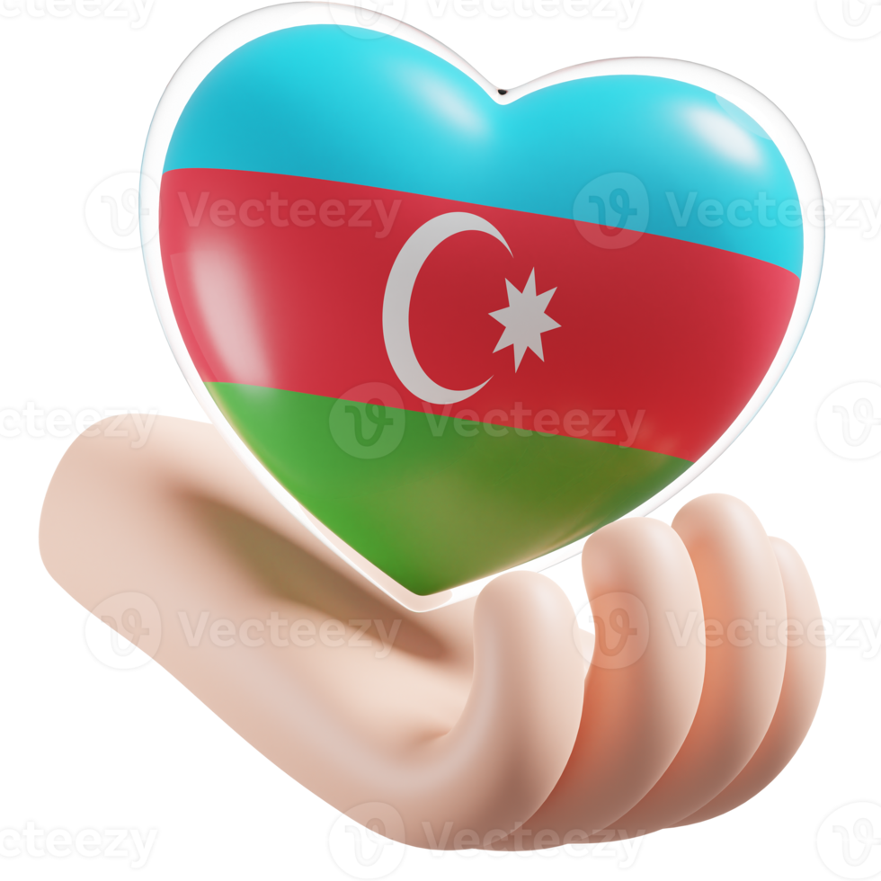 Azerbaijan flag with heart hand care realistic 3d textured png