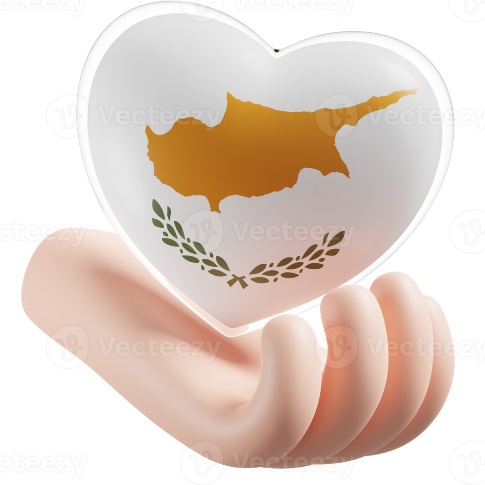 Cyprus flag with heart hand care realistic 3d textured png