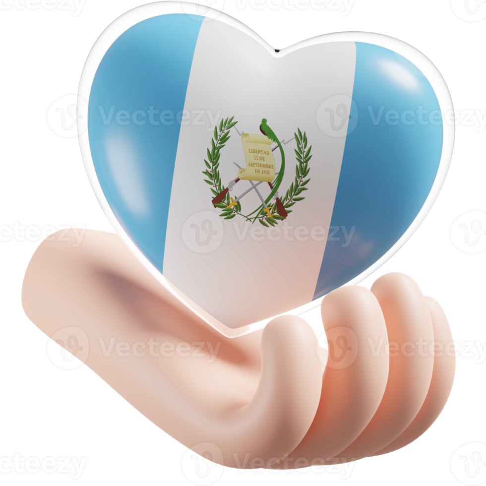 Guatemala flag with heart hand care realistic 3d textured png