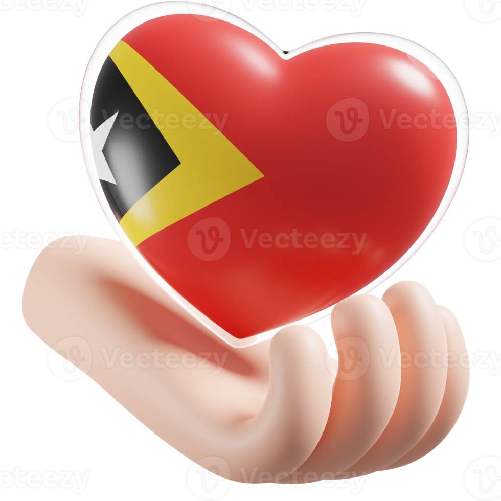 East Timor flag with heart hand care realistic 3d textured png