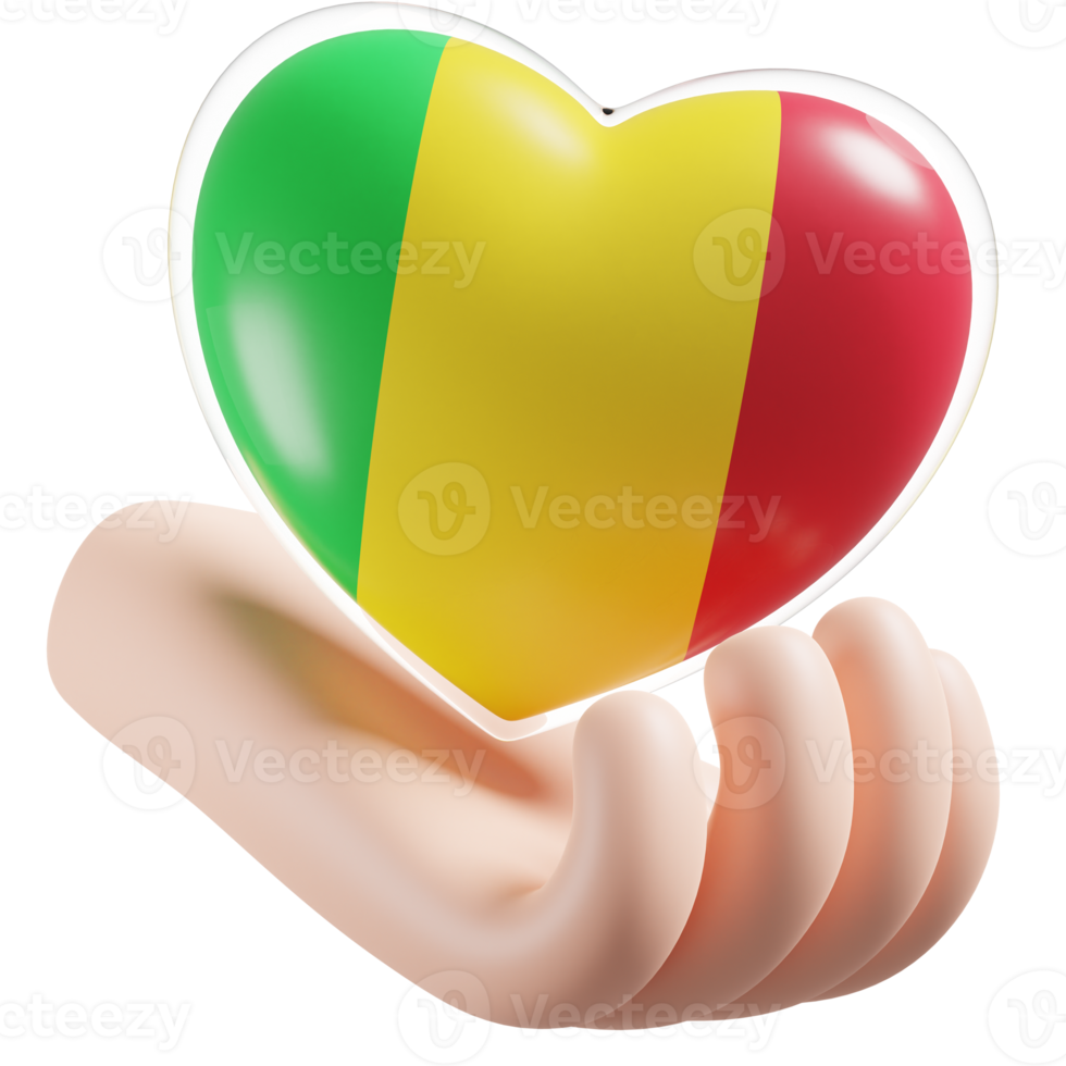 Mali flag with heart hand care realistic 3d textured png