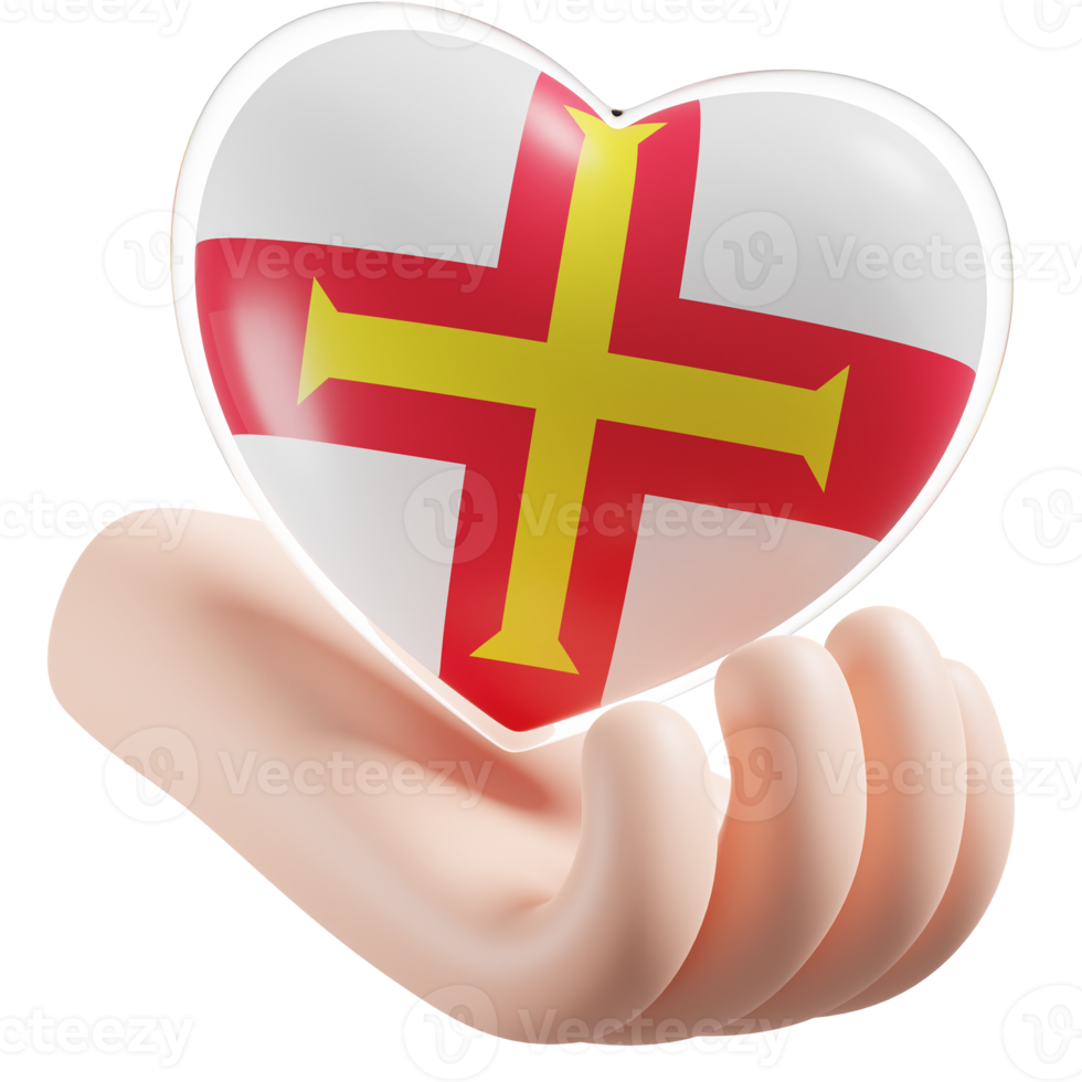 Guernsey flag with heart hand care realistic 3d textured png