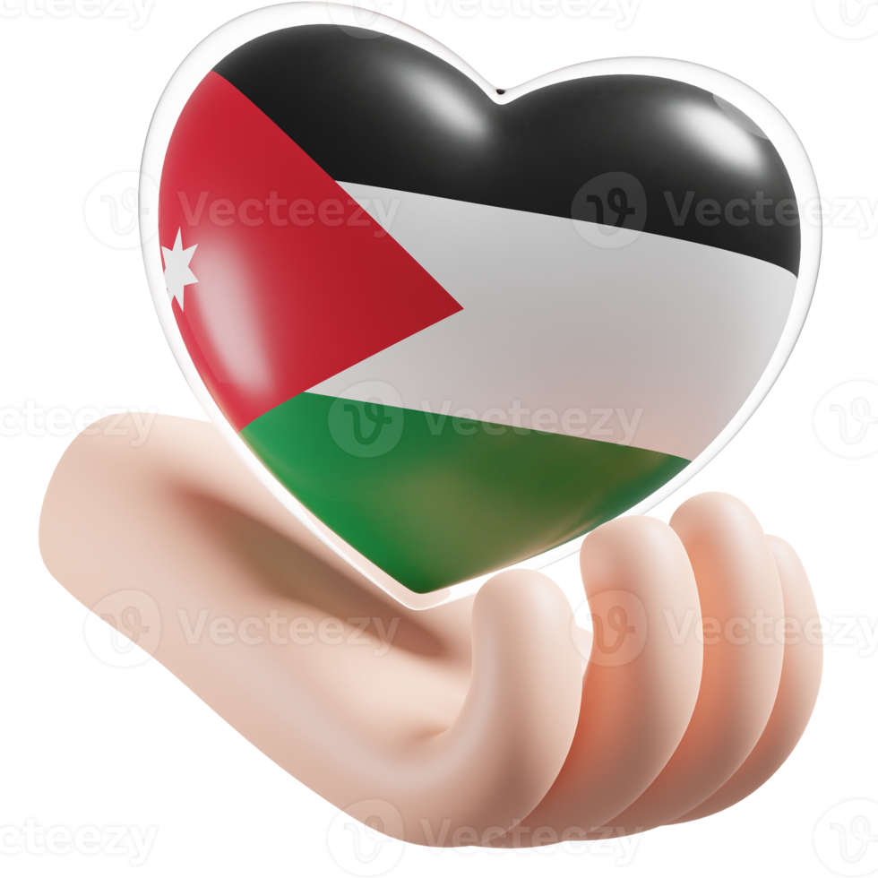 Jordan flag with heart hand care realistic 3d textured png