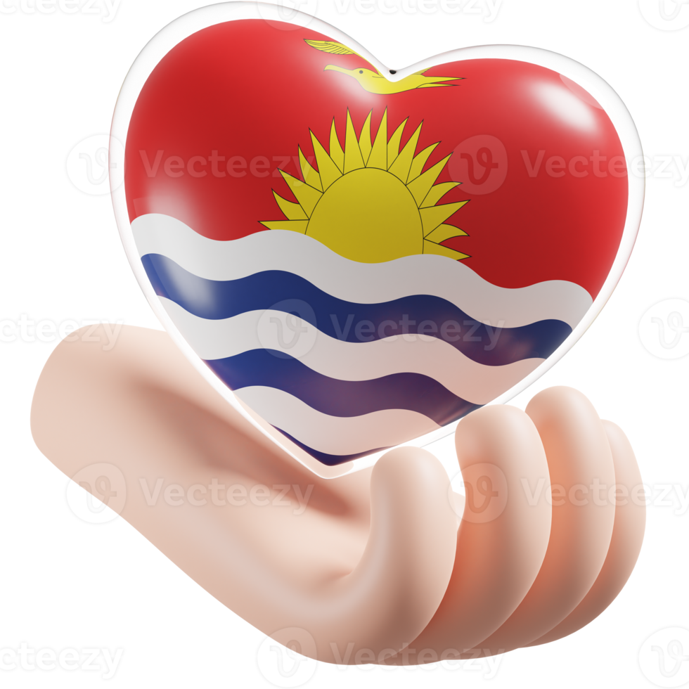 Kiribati flag with heart hand care realistic 3d textured png