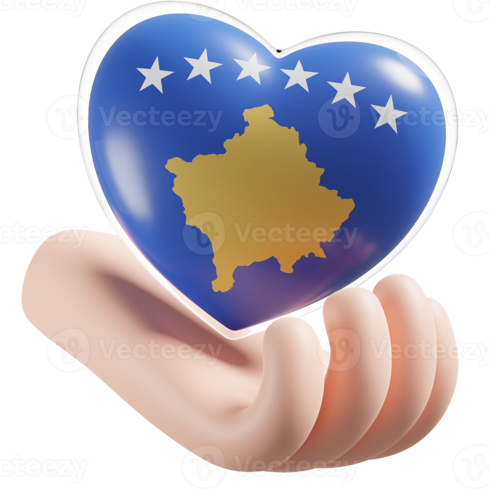 Kosovo bandera con corazón mano cuidado realista 3d texturizado png