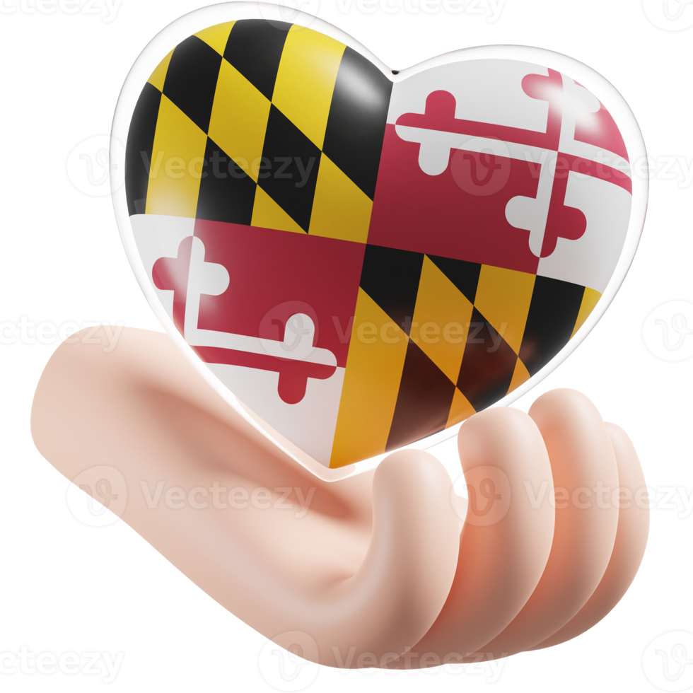 Free Maryland flag with heart hand care realistic 3d textured 19944189