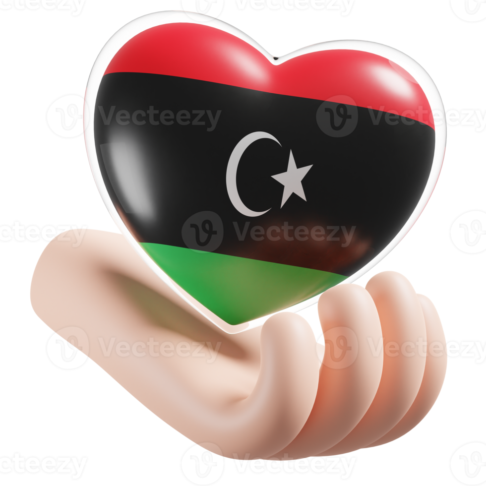 Libia bandiera con cuore mano cura realistico 3d strutturato png