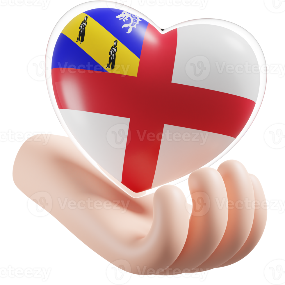 Herm flag with heart hand care realistic 3d textured png