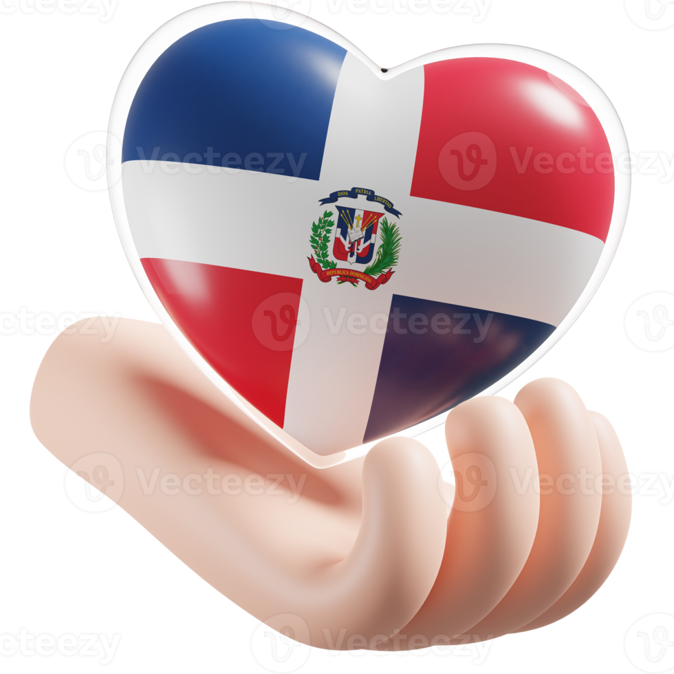 Dominican Republic flag with heart hand care realistic 3d textured png