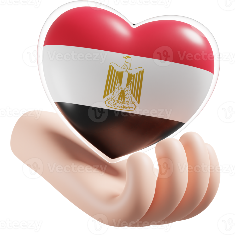 Egypt flag with heart hand care realistic 3d textured png