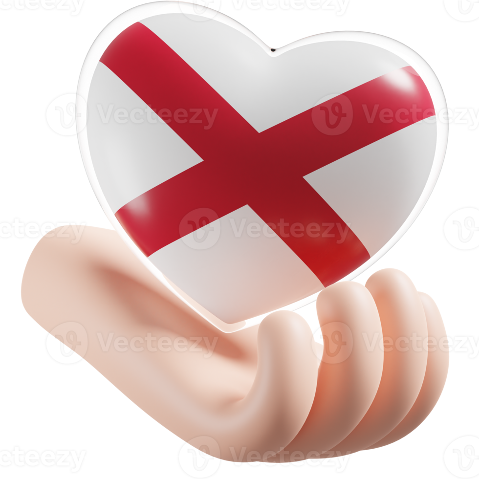 Alabama flag with heart hand care realistic 3d textured png
