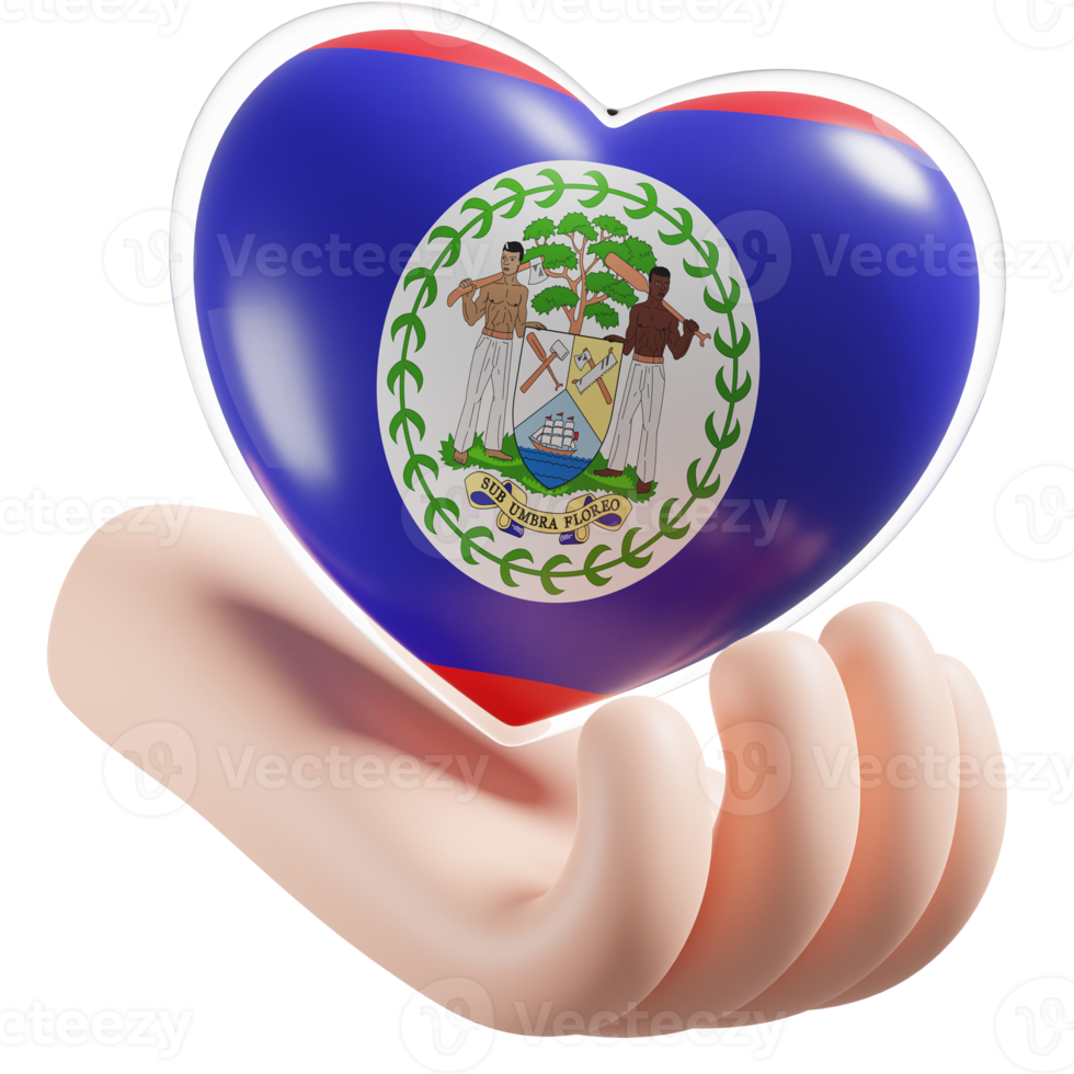 Belize flag with heart hand care realistic 3d textured png