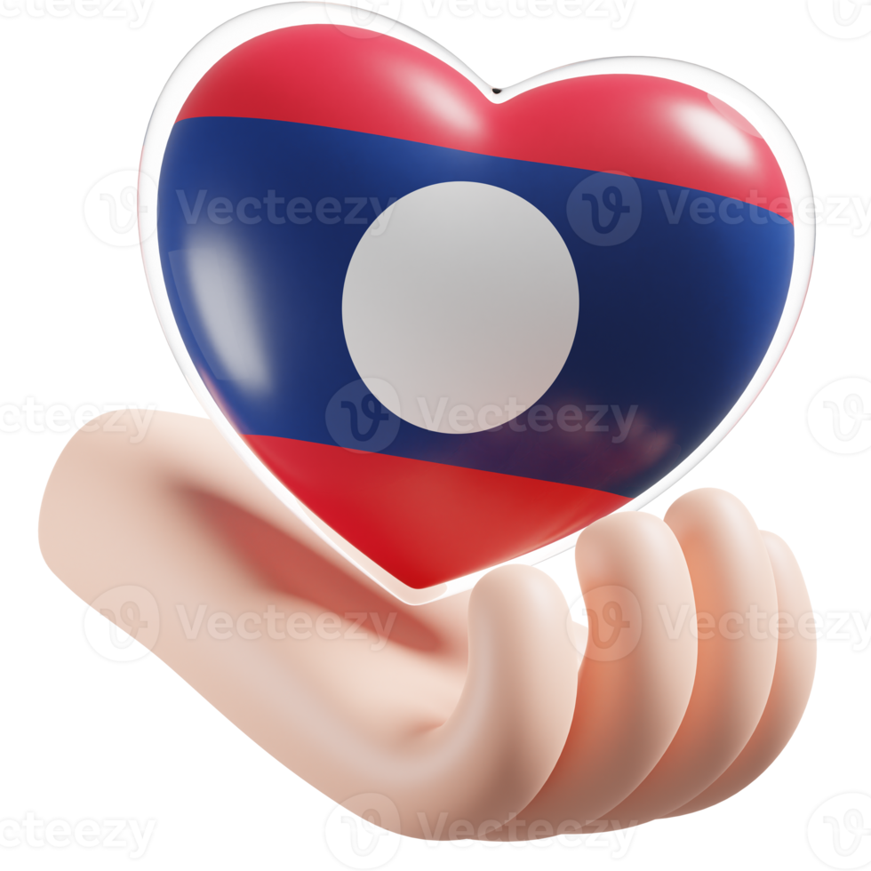 Laos flag with heart hand care realistic 3d textured png