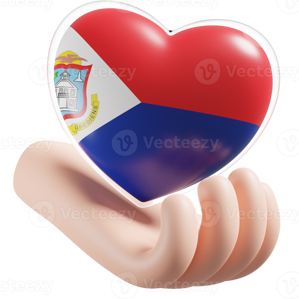 Sint Maarten flag with heart hand care realistic 3d textured png