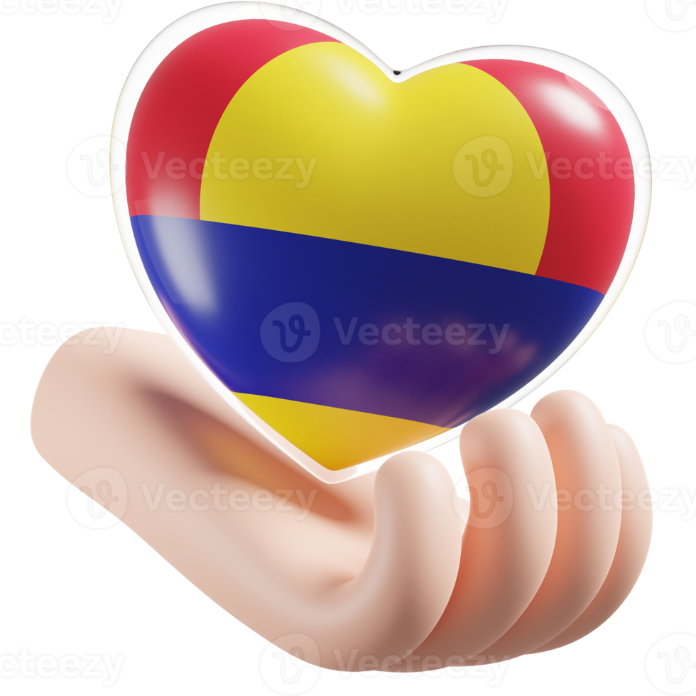 Palmyra Atoll flag with heart hand care realistic 3d textured png