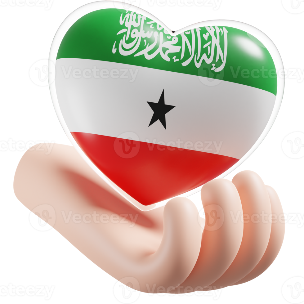 Somaliland flag with heart hand care realistic 3d textured png