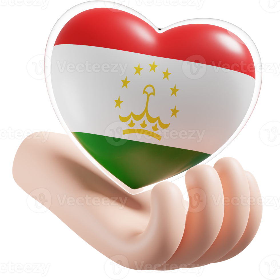 Tajikistan flag with heart hand care realistic 3d textured png