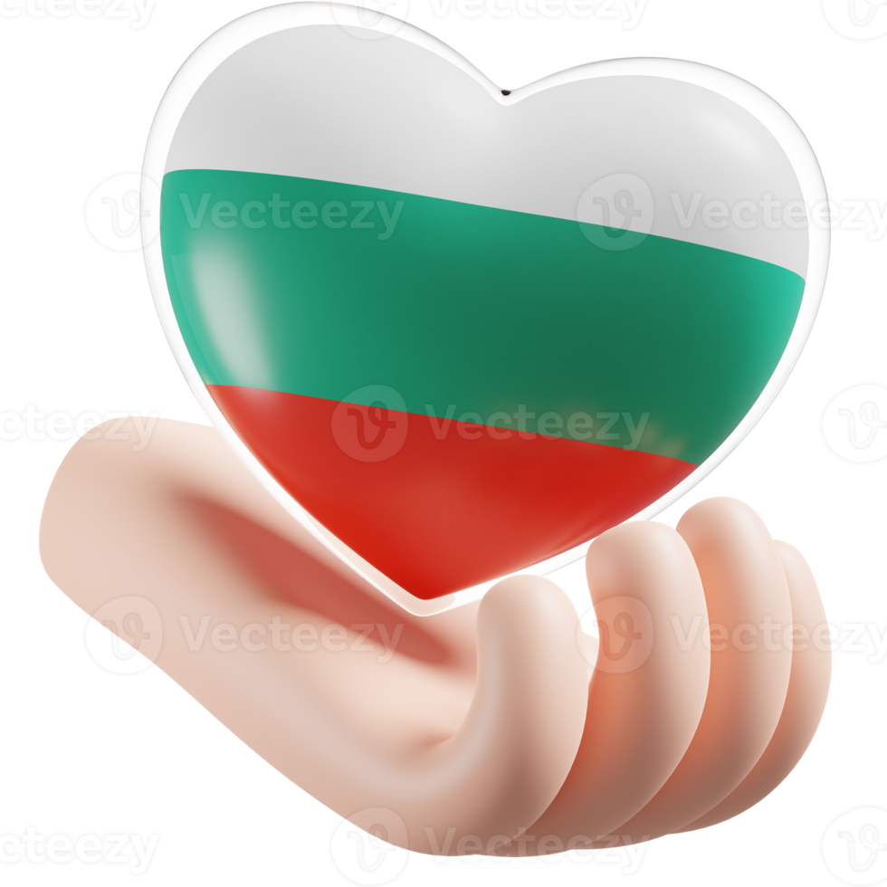 Bulgaria flag with heart hand care realistic 3d textured png
