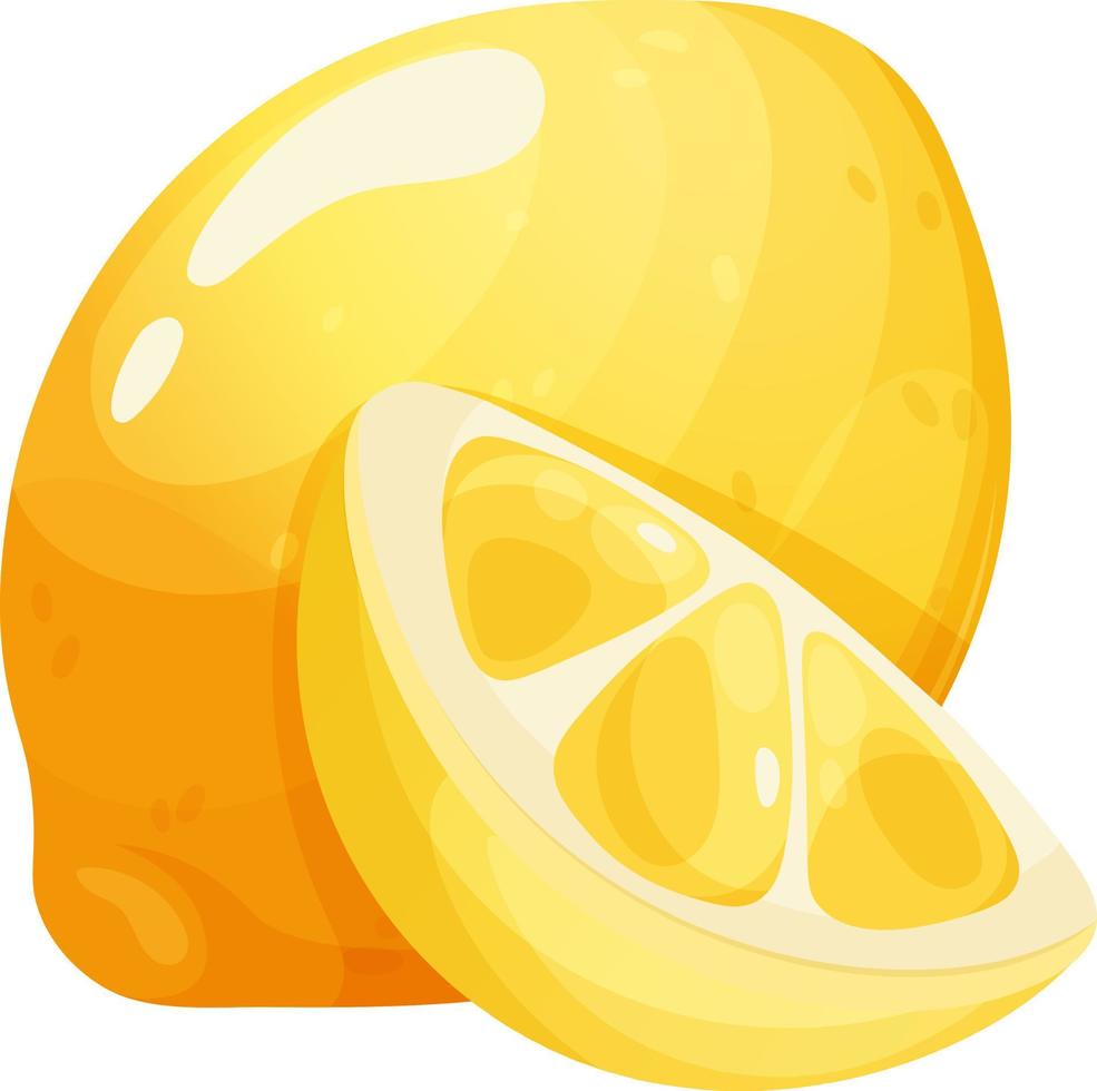 Juicy cartoon lemon with slice on transparent background vector