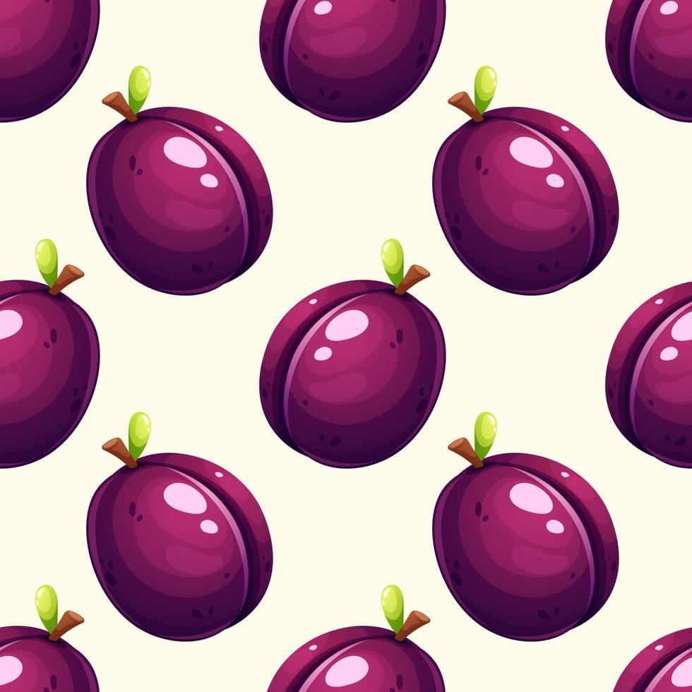 Seamless pattern with juicy plum on light white background, summer pattern with fruit vector
