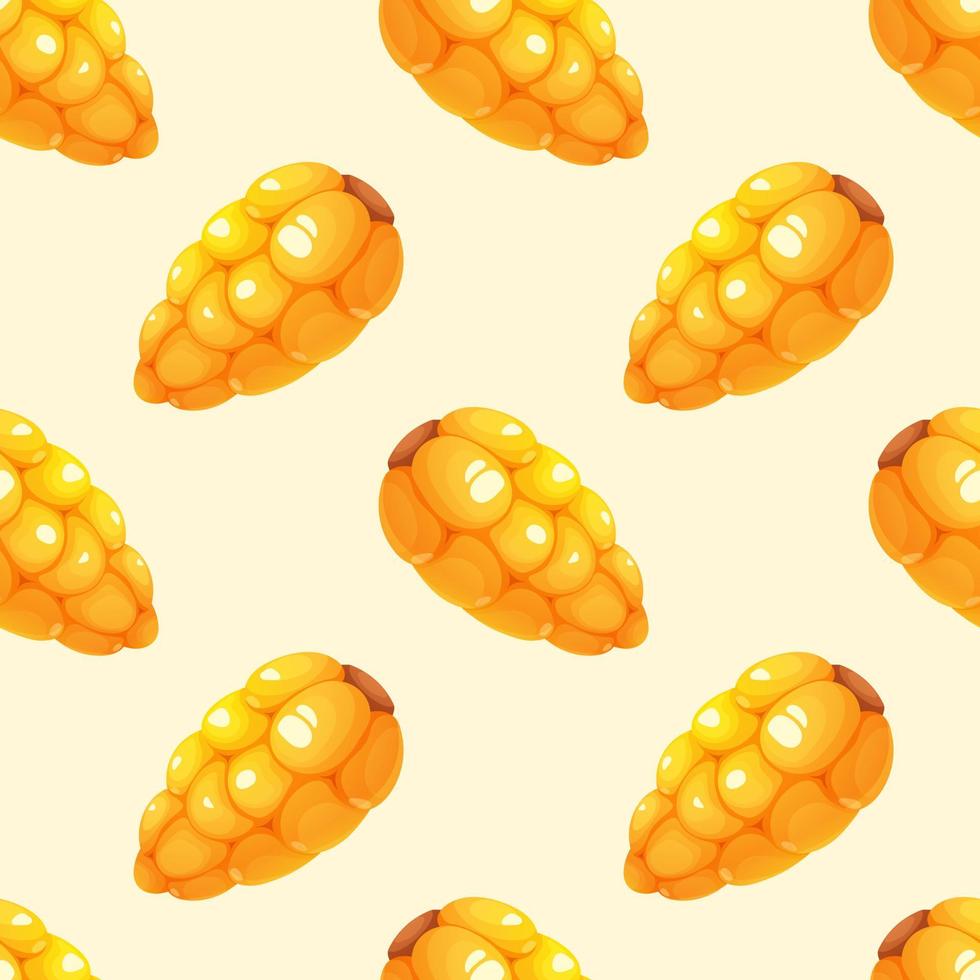 Seamless pattern with cartoon corn on light yellow background, pattern with vegetables vector