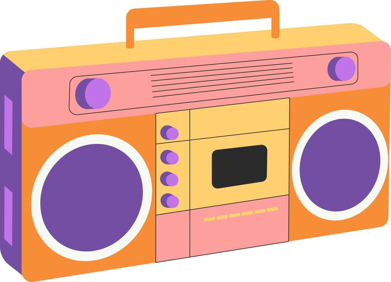 Flat retro design. Retro tape recorder, old cassette recorder from the 90s in flat style on transparent background vector