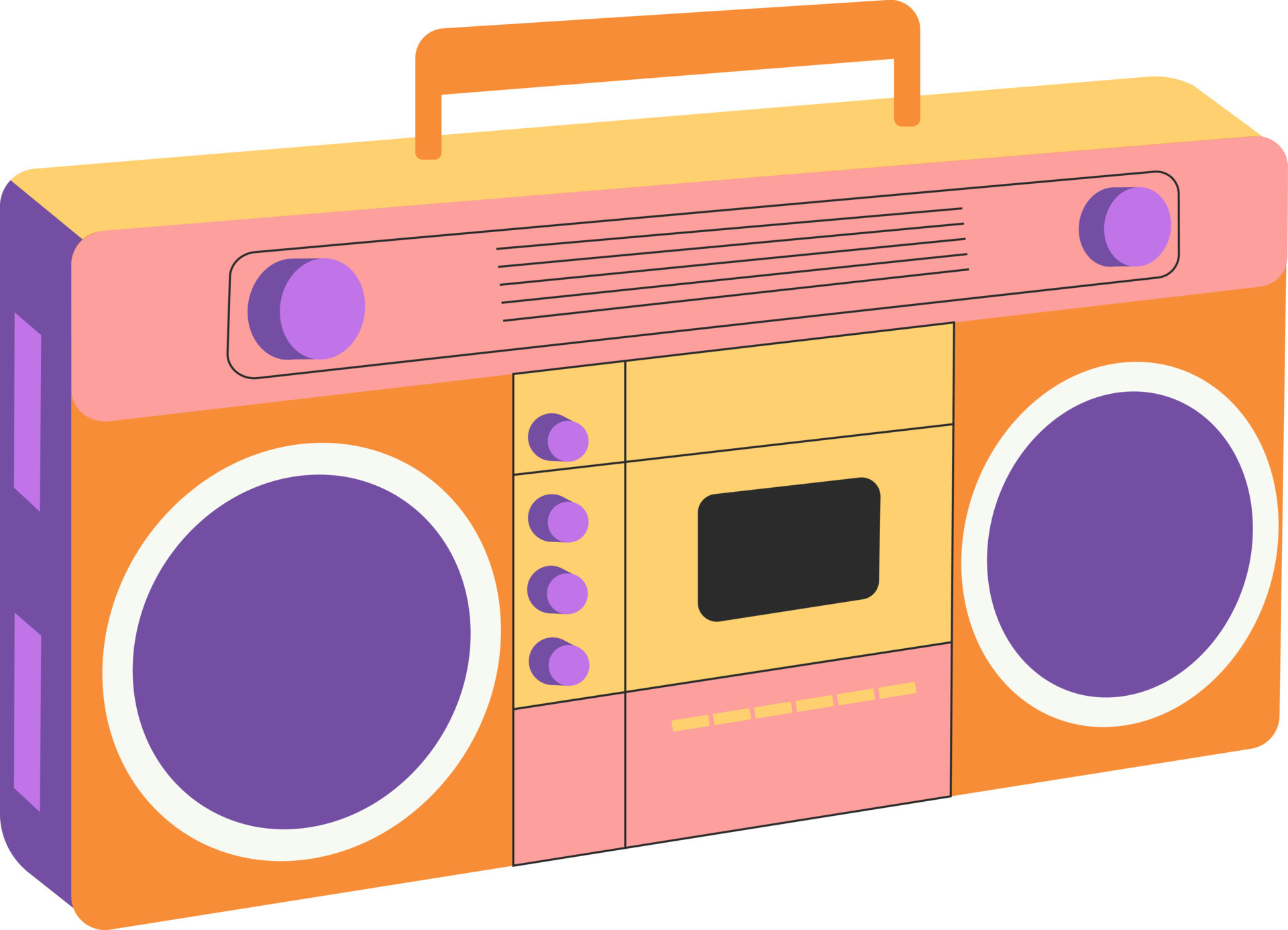 Flat retro design. Retro tape recorder, old cassette recorder from the