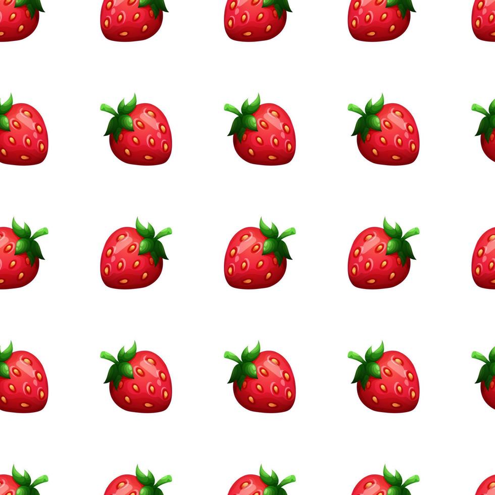 Seamless pattern with cartoon strawberries on light white background, summer pattern with fruit vector