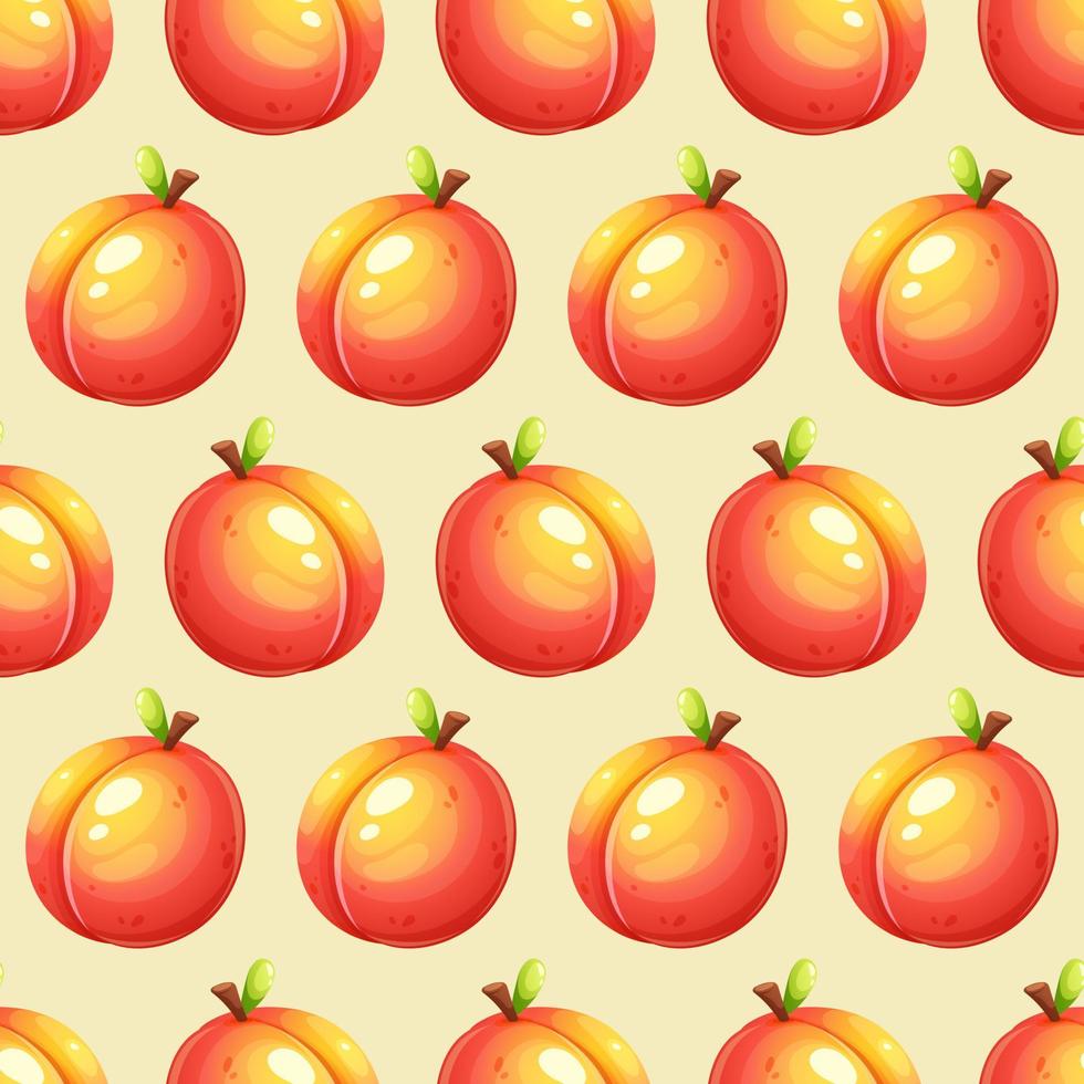 Seamless pattern with juicy peach on light yellow background, summer pattern with fruit vector
