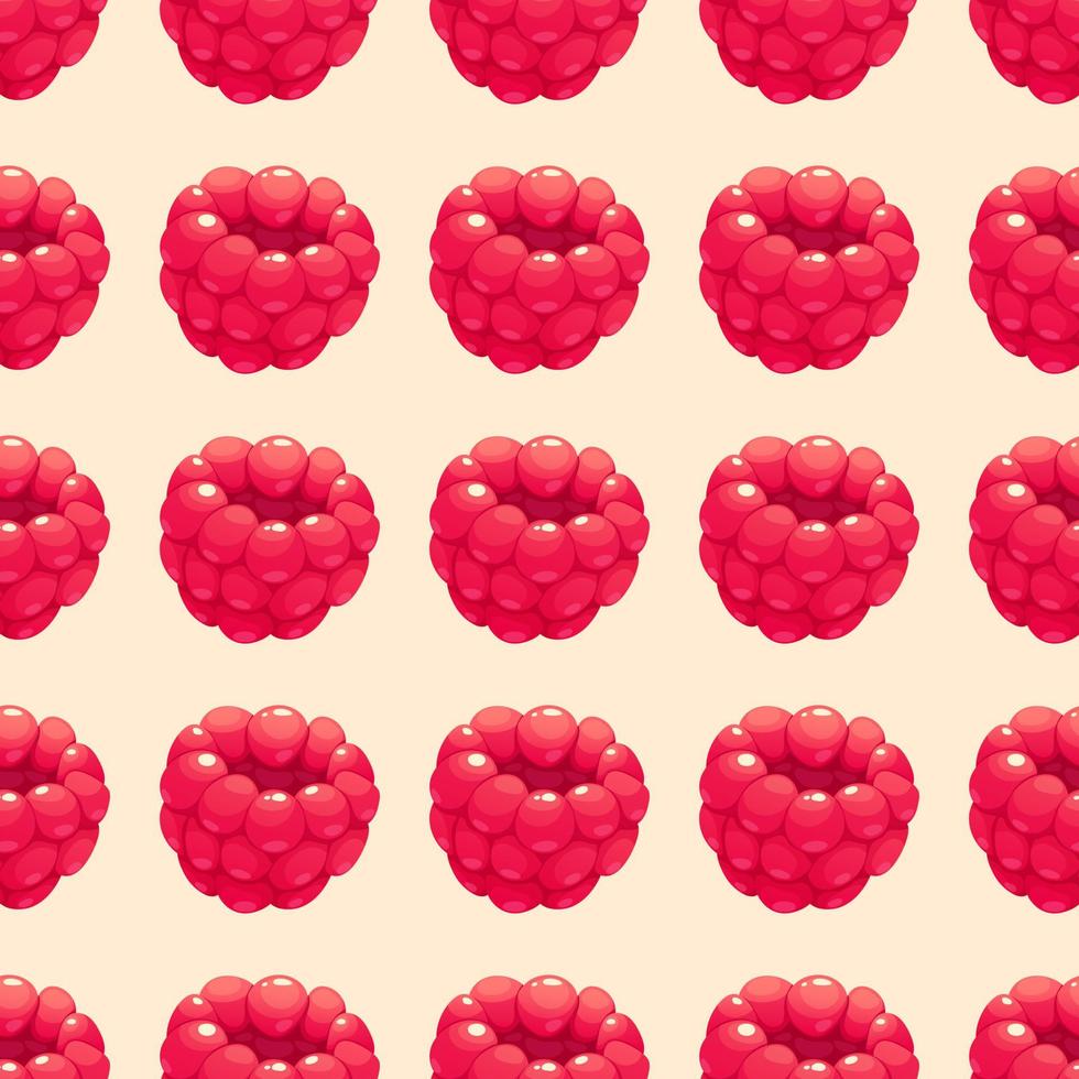Seamless pattern with cartoon juicy raspberries on white background vector