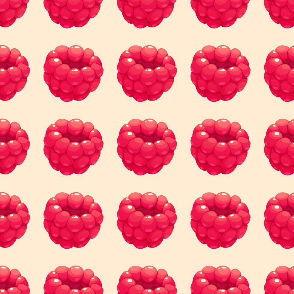 Seamless pattern with cartoon juicy raspberries on white background vector