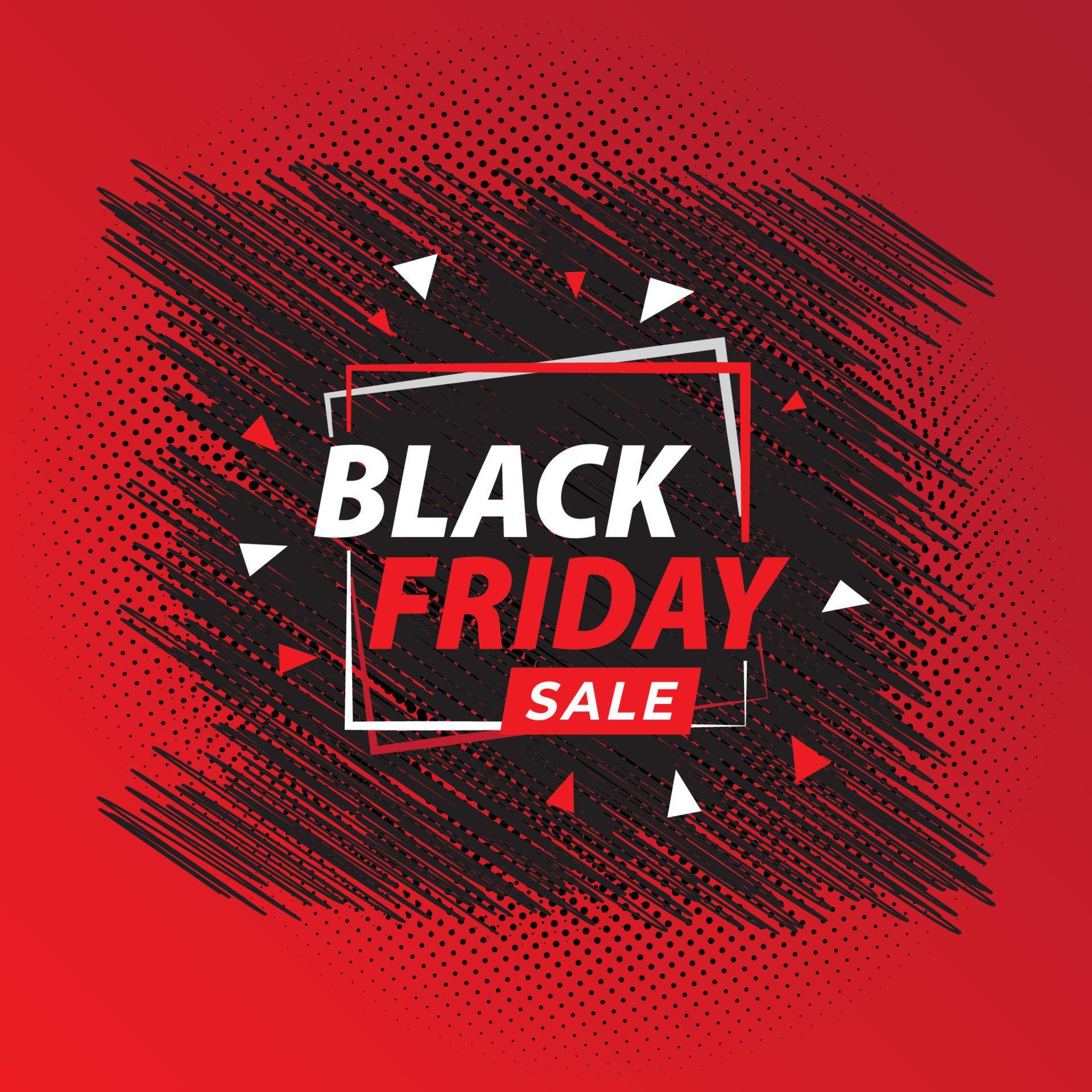 Black Friday Sale Banner with scribbles and halftone ornament on red