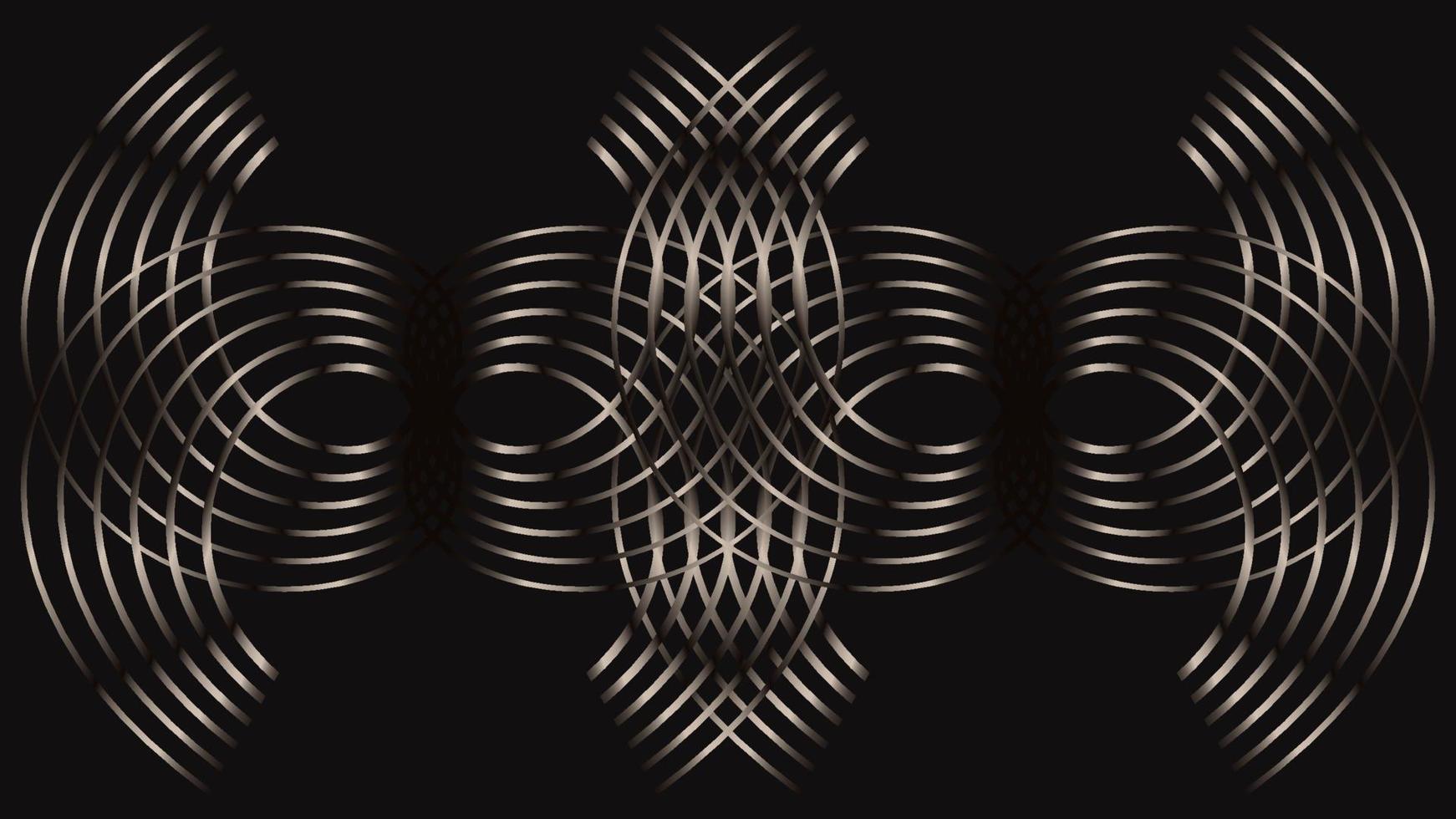 Luxury symmetrical silver curved line pattern on a black background vector