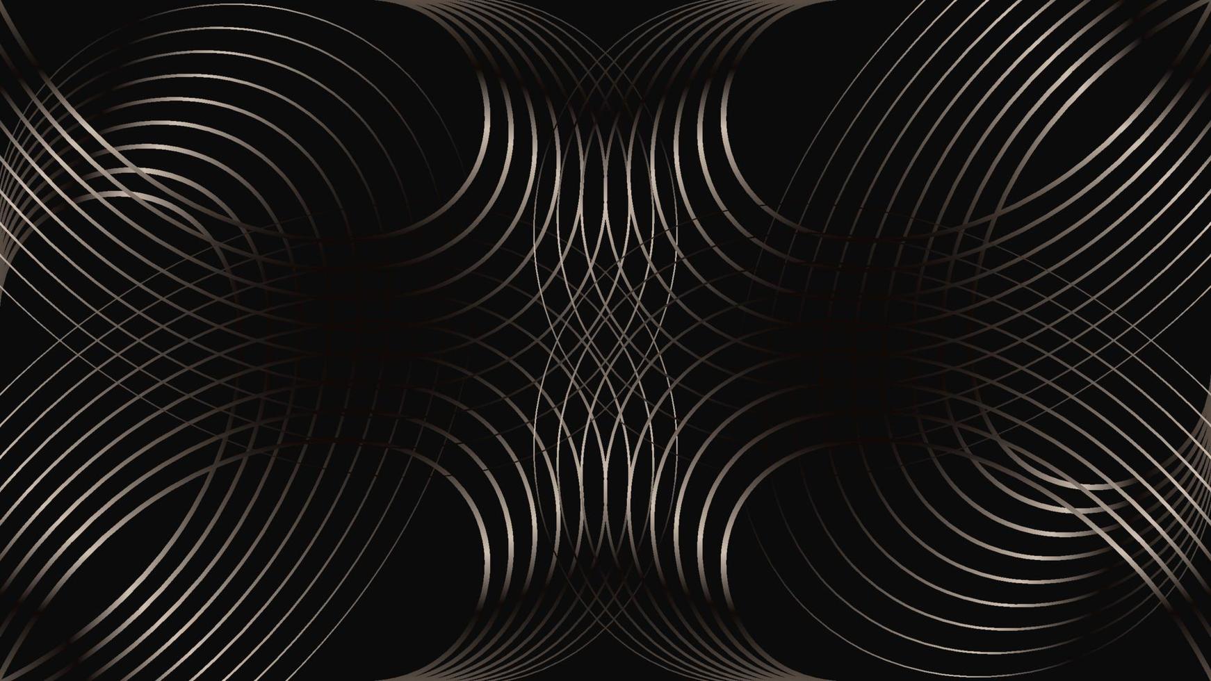 Luxury symmetrical silver curved line pattern on a black background vector