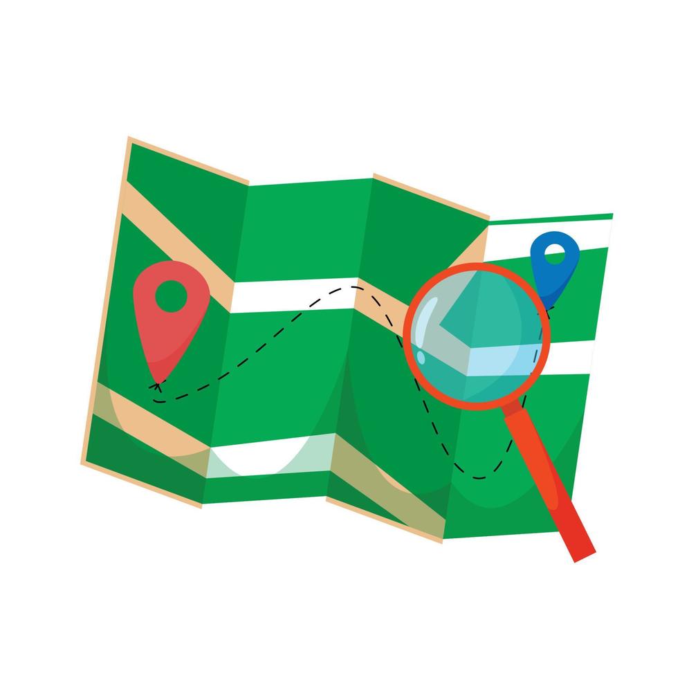 folded paper map of world with color point marker vector illustration