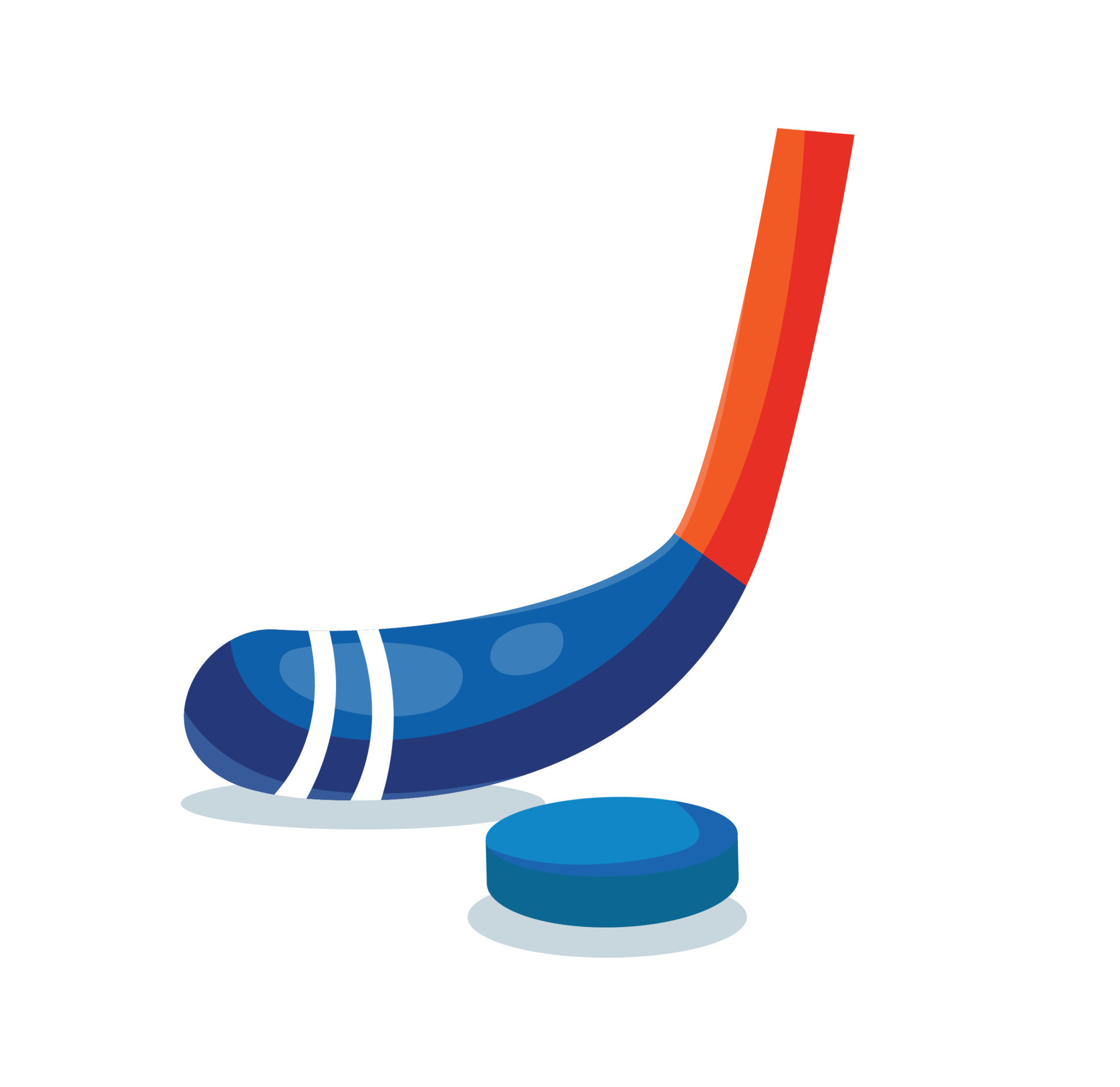 Ice Hockey Stick with Puck. Sports Vector Illustration Isolated on