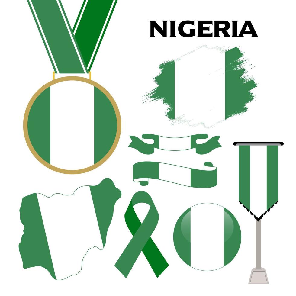elementos colección con el bandera de Nigeria diseño modelo vector