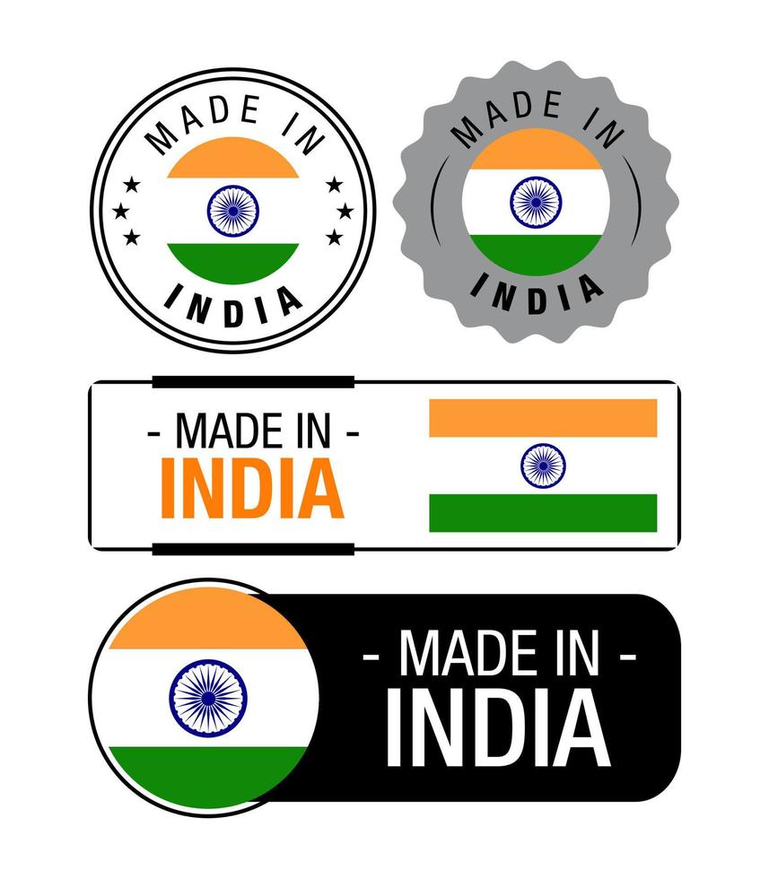 Set of Made in India labels, logo, India Flag, India Product Emblem vector