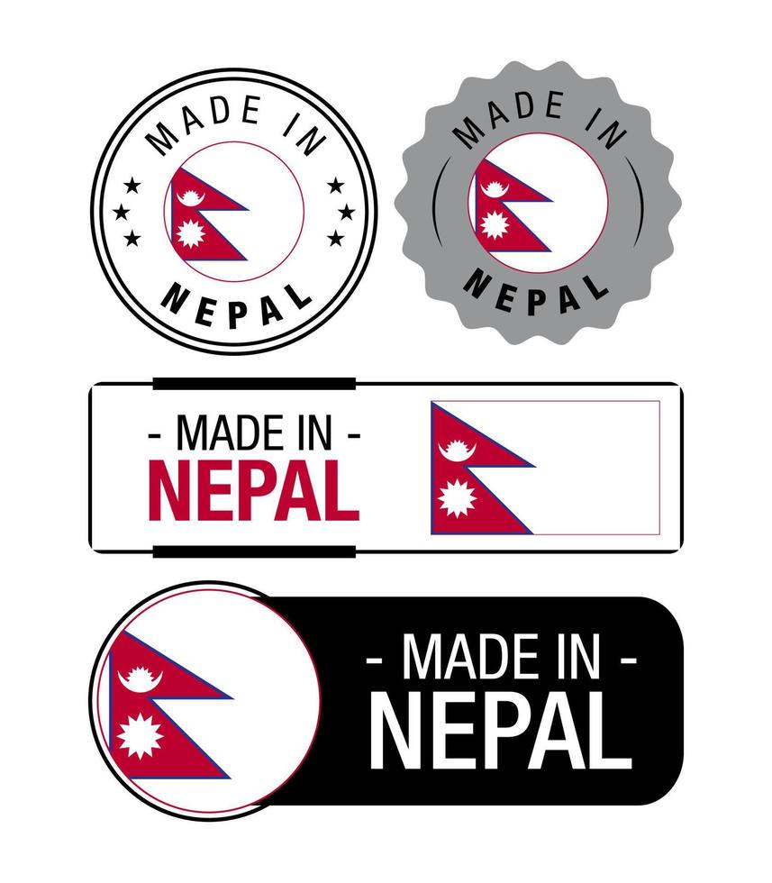 Set of Made in Nepal labels, logo, Nepal Flag, Nepal Product Emblem vector