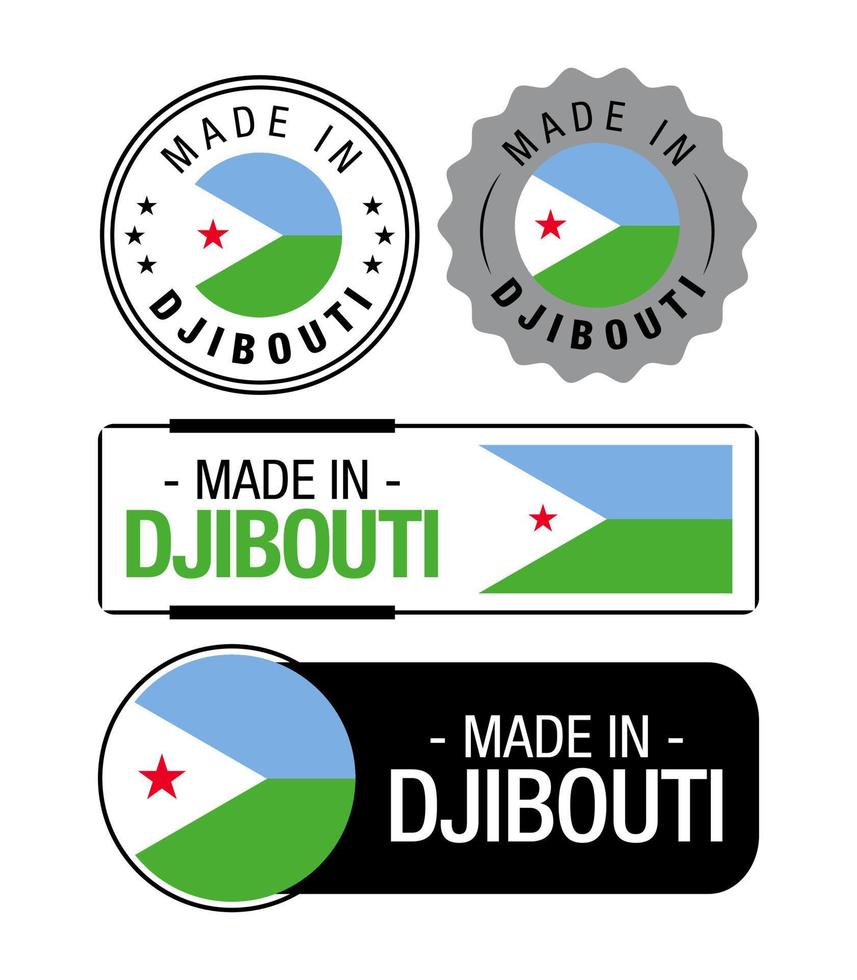 Set of Made in Djibouti labels, logo, Djibouti Flag, Djibouti Product Emblem vector