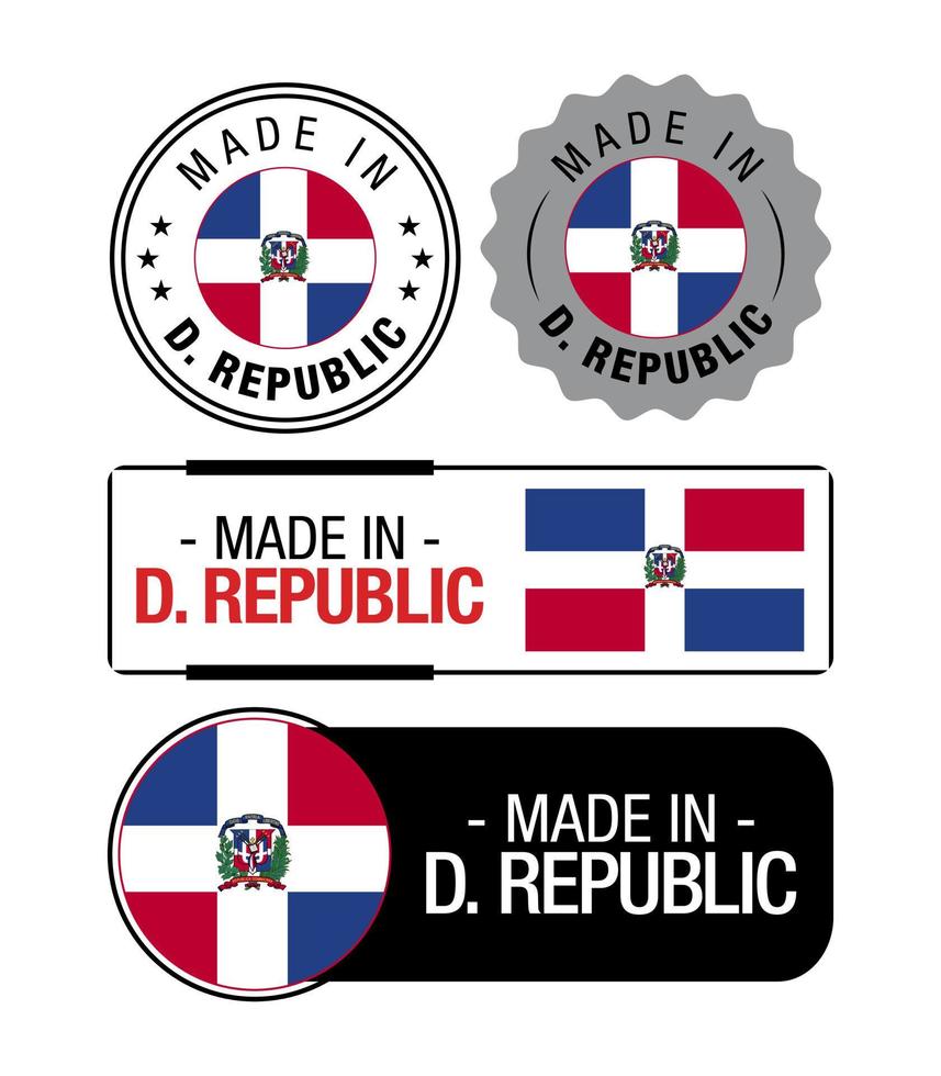 Set of Made in Dominican Republic labels, logo, Dominican Republic Flag, Dominican Republic Product Emblem vector