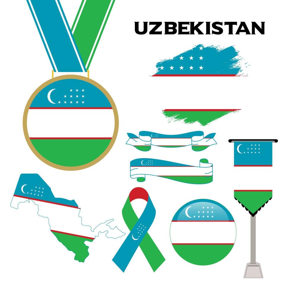 Elements Collection With The Flag of Uzbekistan Design Template vector