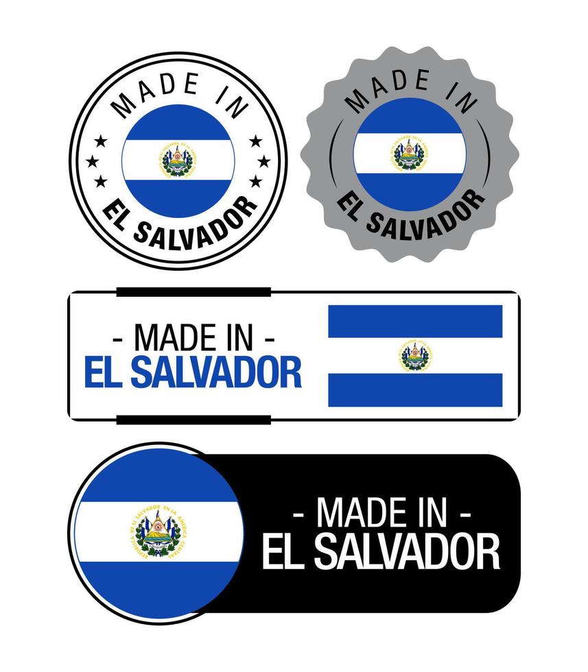 conjunto de hecho en el el Salvador etiquetas, logo, el el Salvador bandera, el el Salvador producto emblema vector